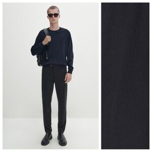 NWT. Massimo Dutti Black Cotton Blend Slim Fit Chino Trousers. Size 32.